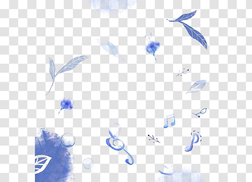 Blue Musical Note - Flower - Hand Painted Color Floating Notes Transparent PNG