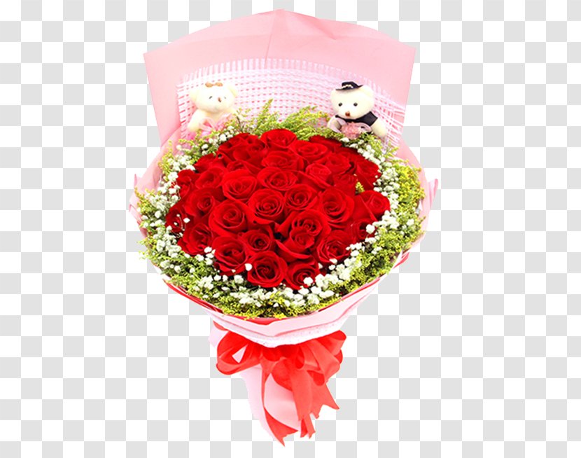 Garden Roses Paper Nosegay Flower Bouquet - Frame - Pink Cardboard Wrapped Bear Rose Transparent PNG