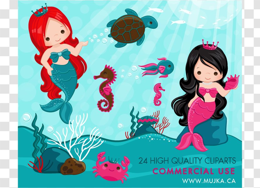 Mermaid Under The Sea Clip Art - Cartoon - Cute Cliparts Transparent PNG