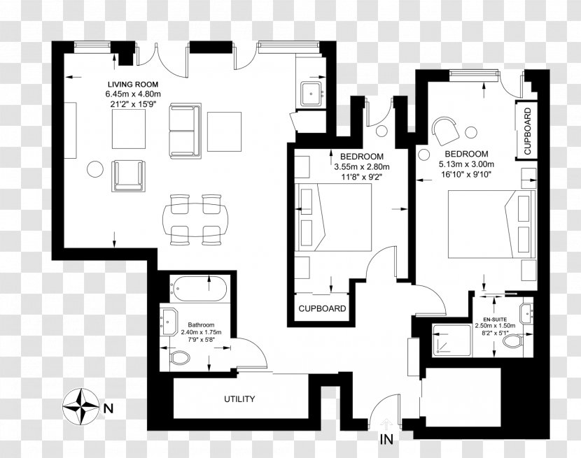 Floor Plan Architecture Furniture Square Meter - Rectangle Transparent PNG