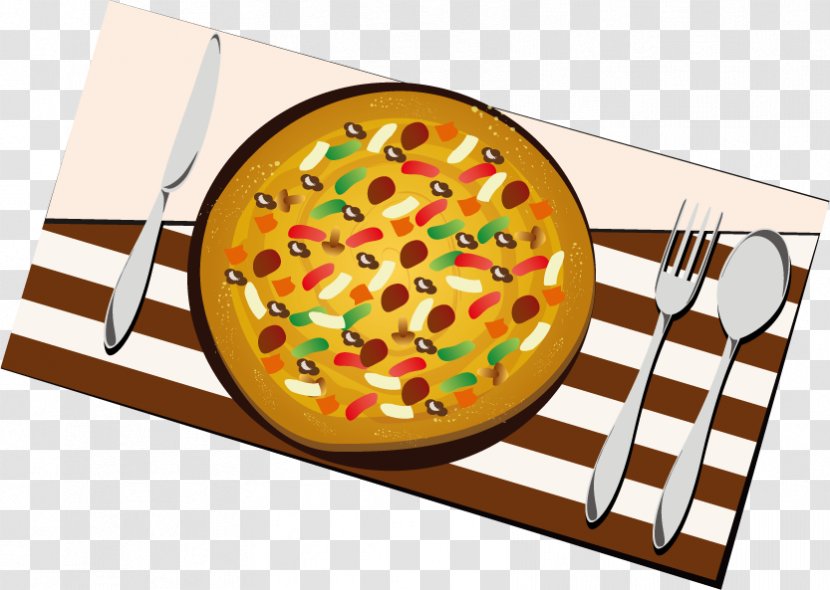 Pizza Fast Food European Cuisine Rice Pudding - Meal - Vector And Cutlery Transparent PNG