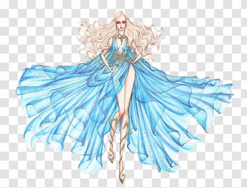 Margaery Tyrell Sansa Stark Fashion Drawing DeviantArt - Watercolor - Beautiful Blue Dress Creative Illustration Design Draft Transparent PNG