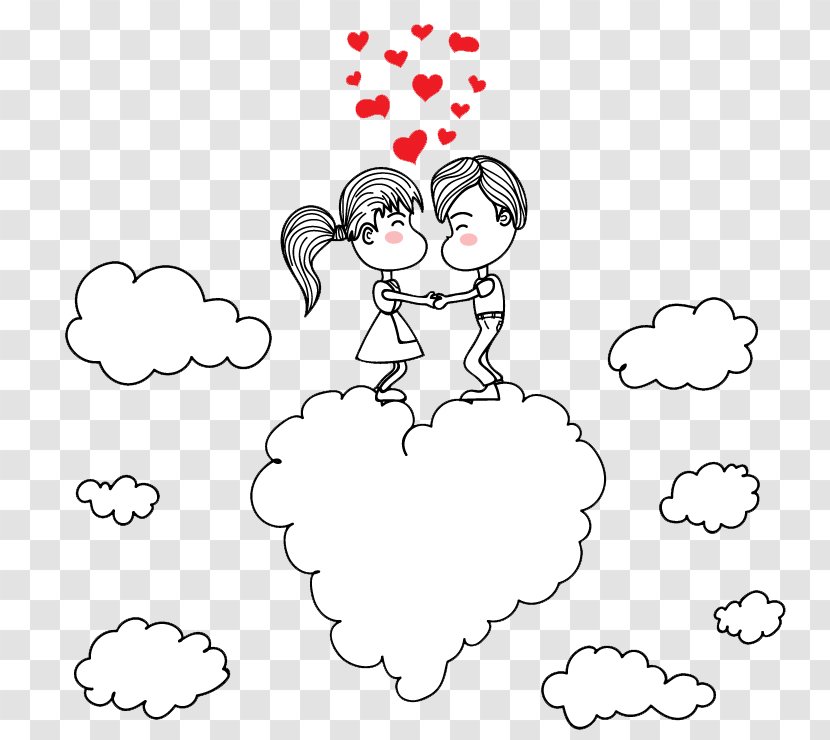 Drawing Romance Couple Sketch - Watercolor - On Clouds Transparent PNG