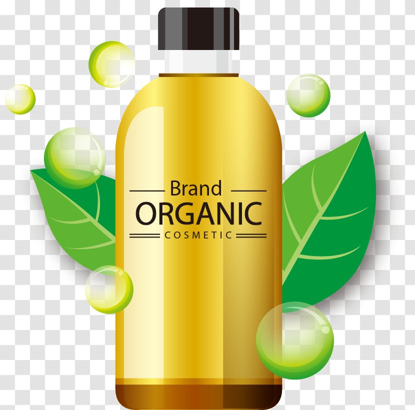 Vegetable Oil Bottle - Green Leaves Bubbles Pattern Painted Yellow Transparent PNG