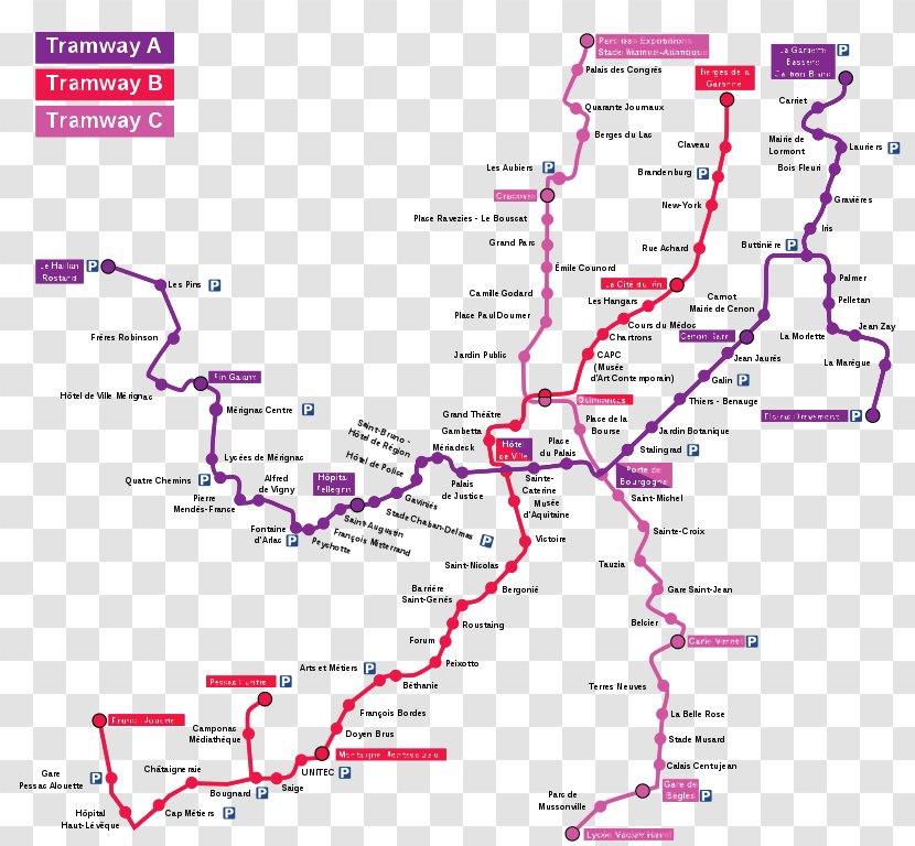 Bordeaux Tramway Rapid Transit Map Transparent PNG