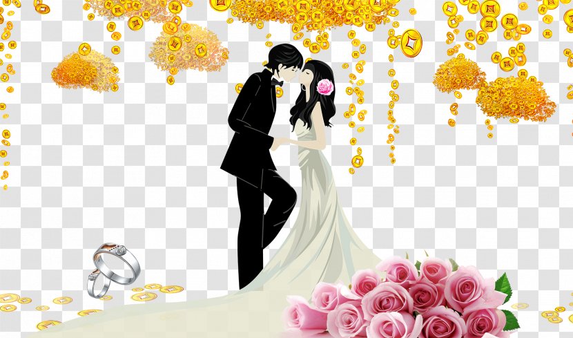 Wedding Bridegroom Wallpaper - Fototapet - Cartoon Bride And Groom Transparent PNG