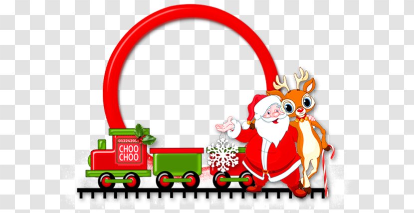 Santa Claus Christmas Ornament Clip Art - Cartoon Deer Train Frame Transparent PNG