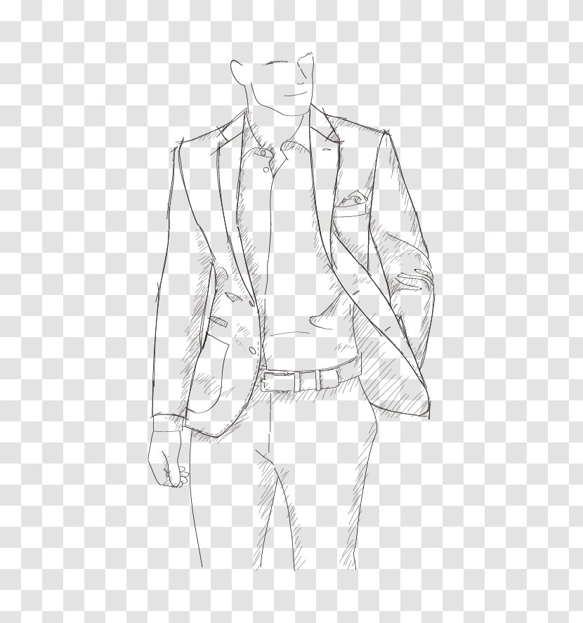 Suit Drawing Line Art Lapel Sketch - Standing Transparent PNG