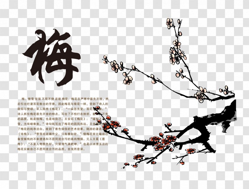 Four Gentlemen Plum Blossom Ink Wash Painting - Merlin, Bamboo And Chrysanthemum Transparent PNG