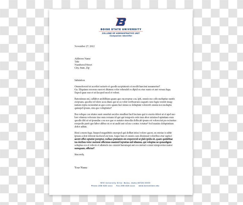 Letterhead Business Letter Paper Boise State University - Company Transparent PNG