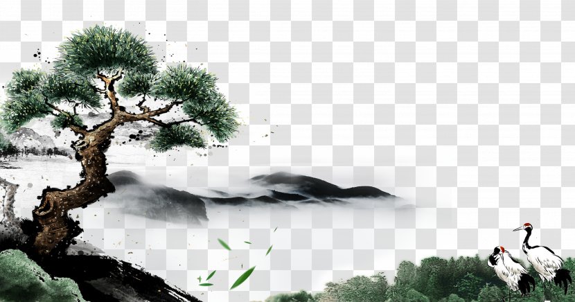 Painting - Pine Crane Transparent PNG