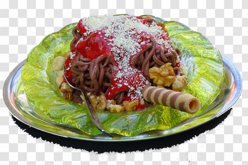 Ice Cream Vegetarian Cuisine Spaghettieis Asian - Garnish - Chocolate Topping Vegetables Transparent PNG