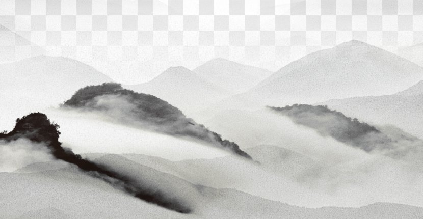 Ink Wash Painting Shan Shui Poster Chinoiserie - Heart - Mountain Landscapes Transparent PNG