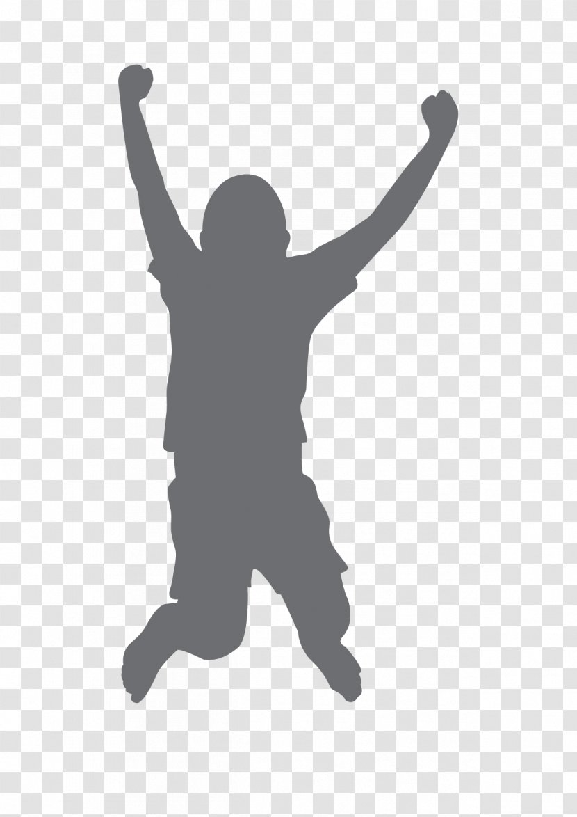 Silhouette Child Jumping - Black And White Transparent PNG