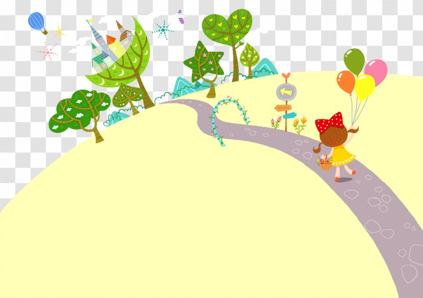Cartoon Child Illustration - Tree - Road Transparent PNG