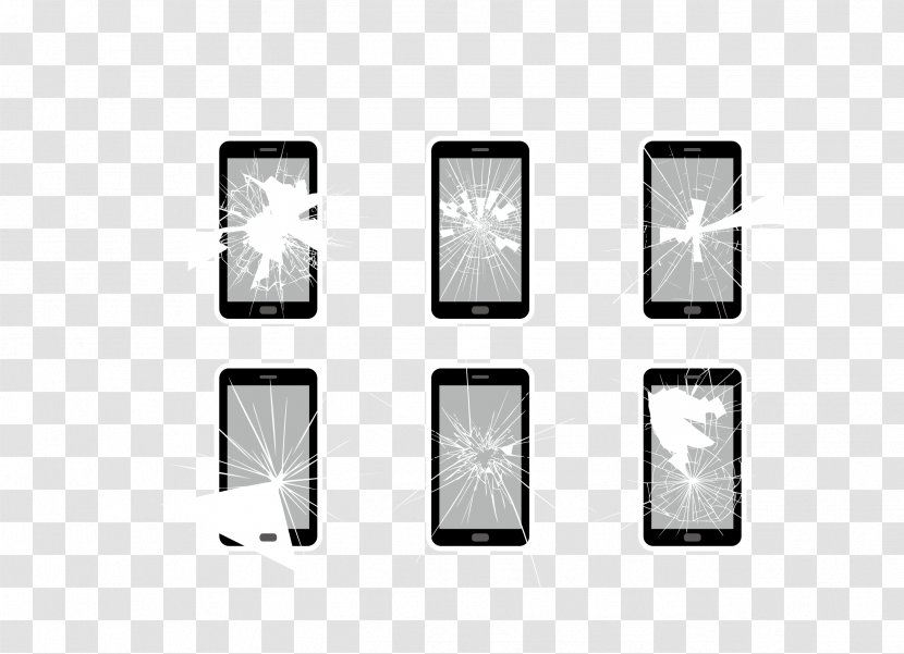 Mobile Phone - Monochrome - Vector Smartphone Fragmentation Screen Transparent PNG