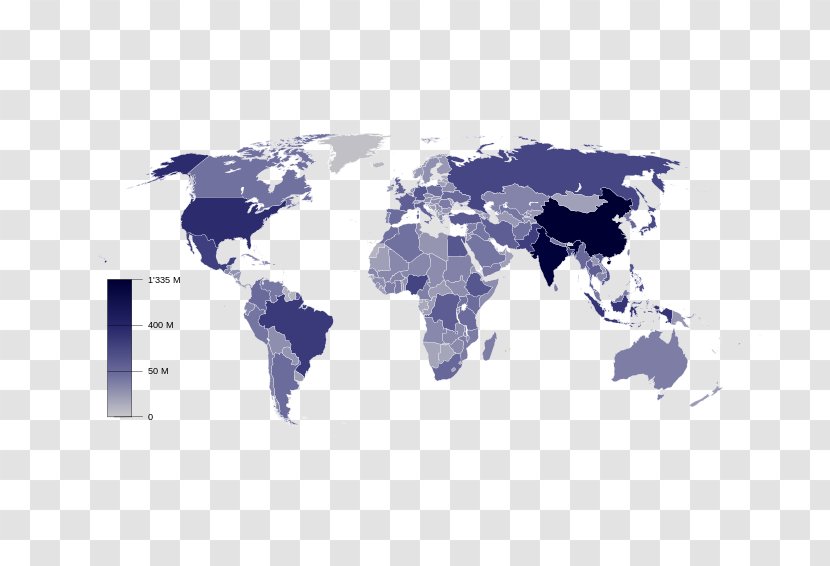 World Map The Factbook Population - Blue Transparent PNG