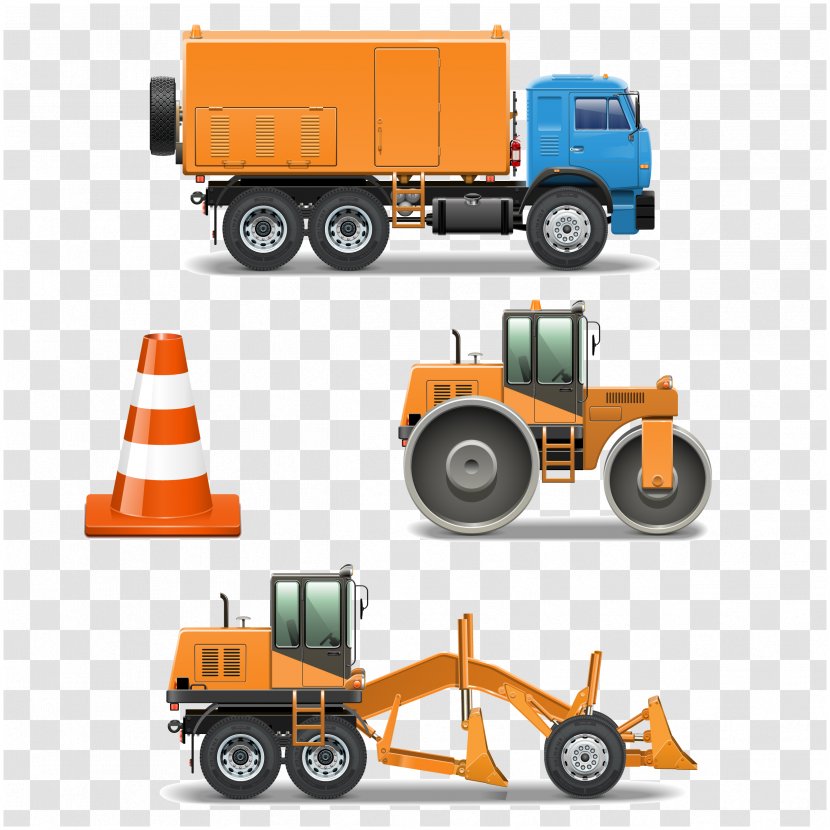 Road Architectural Engineering Euclidean Vector Illustration - Heavy Machinery - Compactor Trucks Bulldozers Transparent PNG