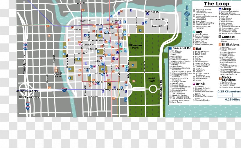 Map Wikitravel Chicago Loop Elevation Location - Structure Transparent PNG
