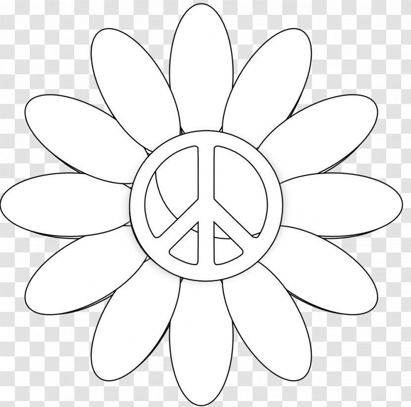 Coloring Book Hippie Peace Symbols Clip Art - Petal - Sign Printable Transparent PNG