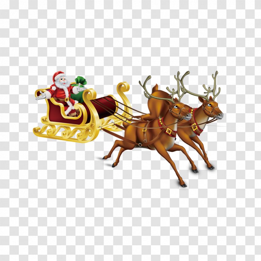 Santa Claus Reindeer Sled Christmas - Deer - Layer Transparent PNG