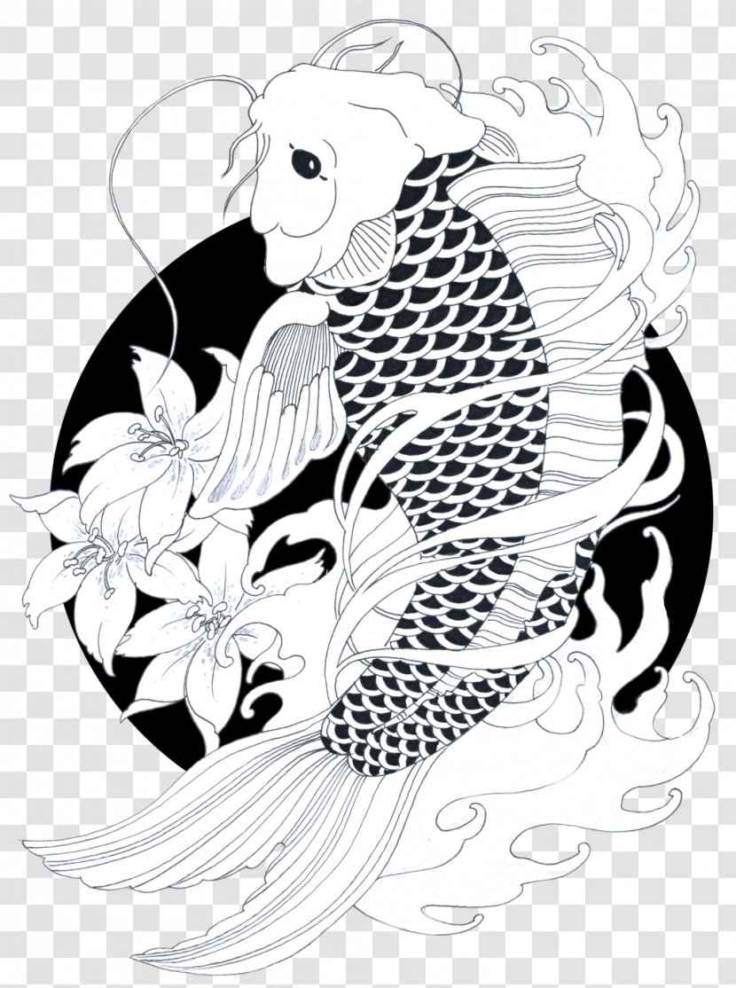 Koi Goldfish Drawing Carp Black And White Transparent PNG