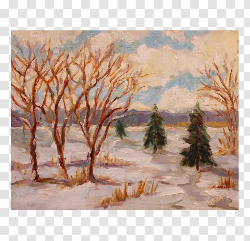 Watercolor Painting Acrylic Paint Landscape - Snowing Day Transparent PNG