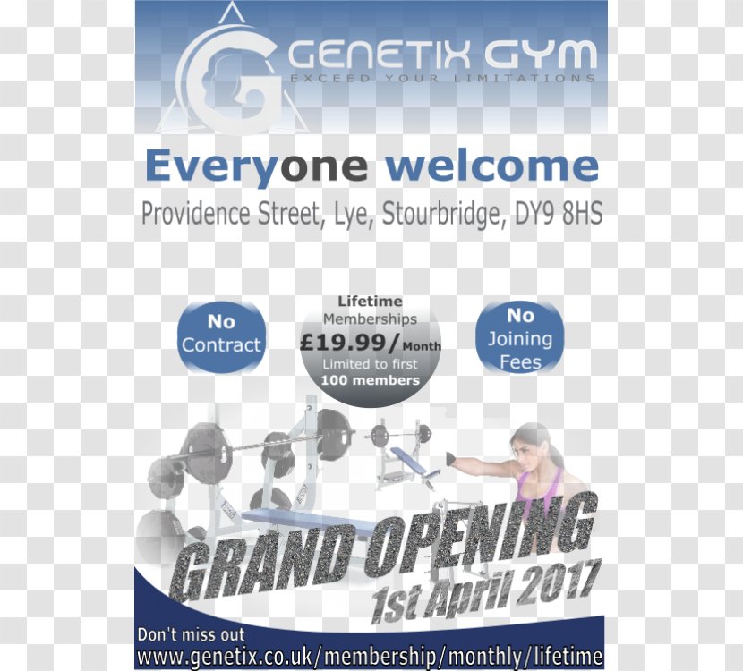 Genetix Gym Stourbridge, Lye DY9 8HS Fitness Centre Bodybuilding Strength Training - Brand - Flyers Transparent PNG