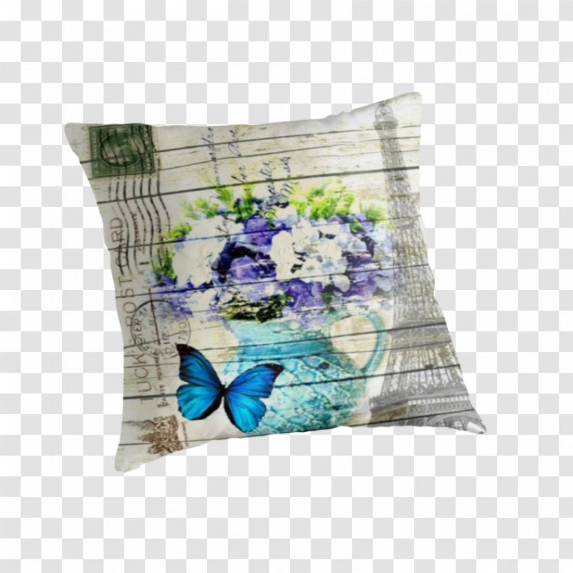 Eiffel Tower Butterfly Throw Pillows Cushion - Shabby Chic Transparent PNG