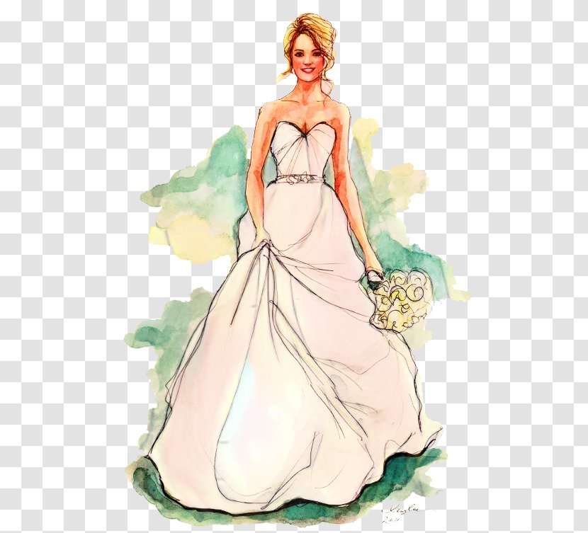 Drawing Fashion Illustration Sketch Bride - Gown - Design Transparent PNG