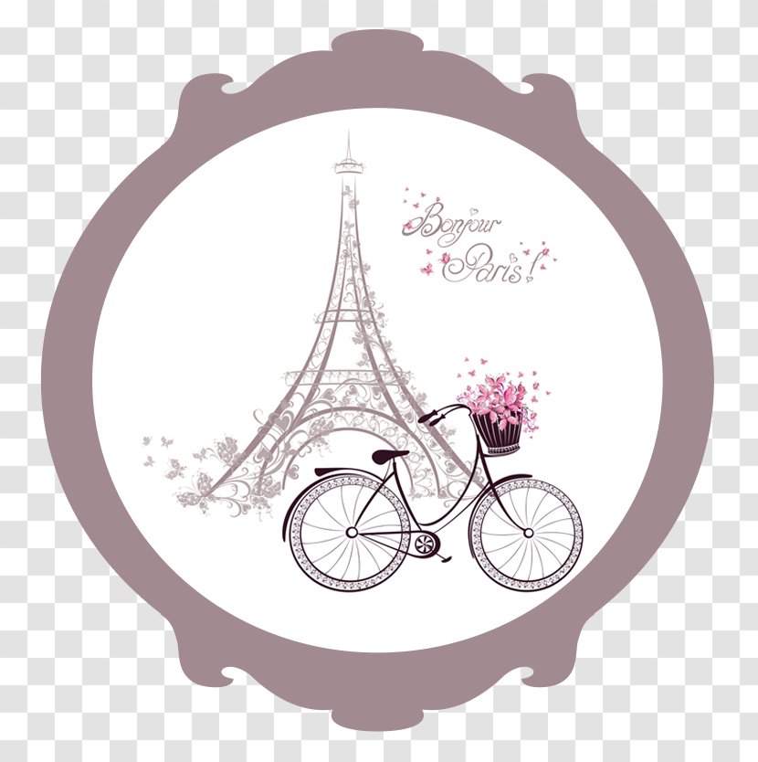 Eiffel Tower Bicycle Wall Decal Cycling Sticker - Pink - Tour Transparent PNG