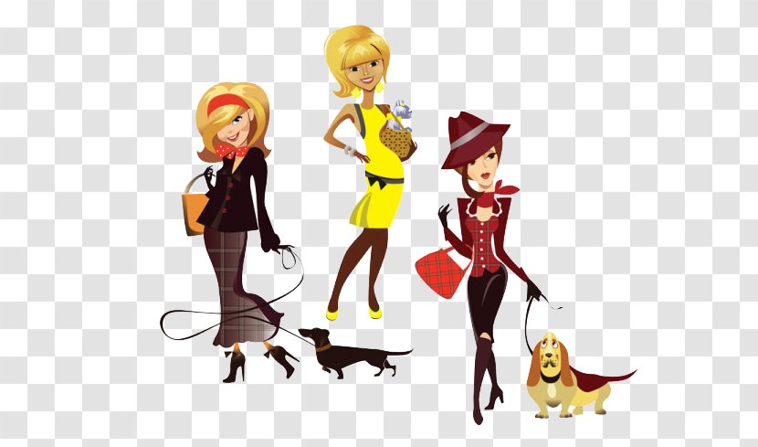 Dog Walking Woman Clip Art - Frame - Three Women Transparent PNG