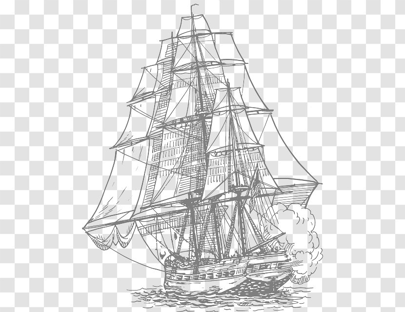 Sailing Ship Drawing Piracy - Sail - Celestial Navigation Sextant Transparent PNG