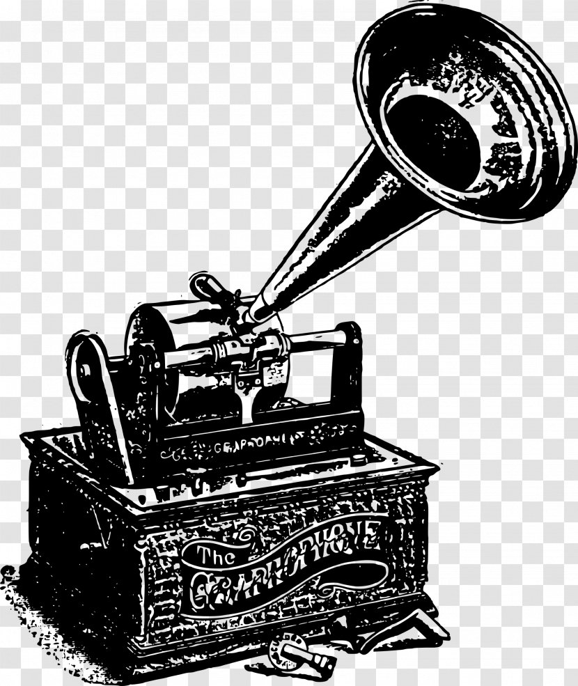 Phonograph Record Black And White Clip Art - Gramophone Transparent PNG