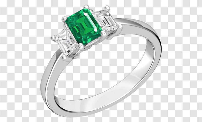 Engagement Ring Diamond Cut Emerald - Platinum - Crown Transparent PNG