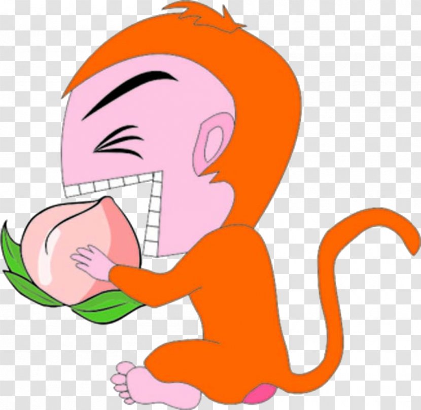 Peach Monkey Auglis Eating - Cartoon - Monkeys Eat Transparent PNG