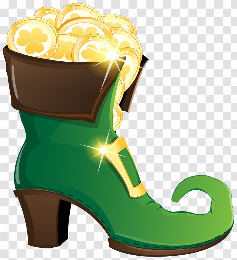 Leprechaun Shoe Boot High-heeled Footwear Clip Art - Green - With Gold Coins Clipart Image Transparent PNG