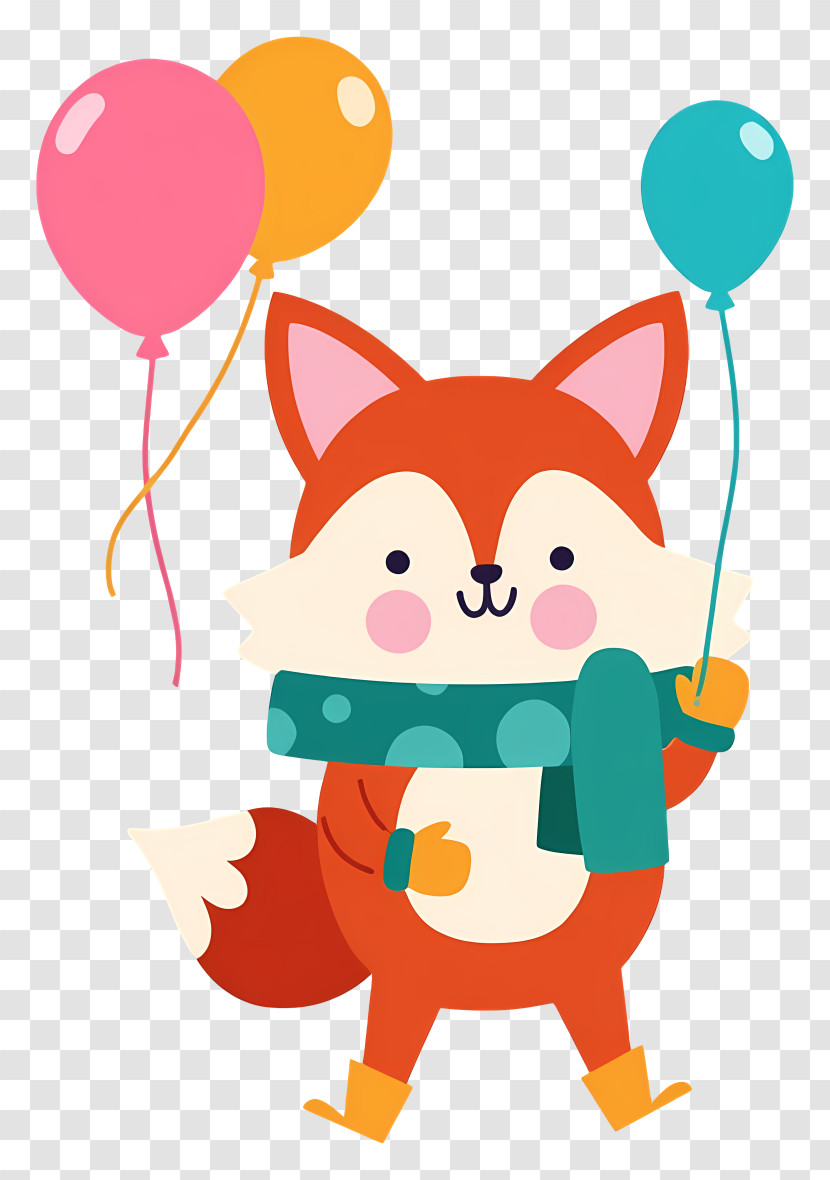 Cartoon Fox - Fox With Balloons In Cartoon Style Transparent PNG