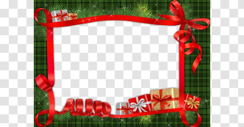 Christmas Picture Frame Photography - New Year - Cartoon Green Background Red Ribbon Transparent PNG