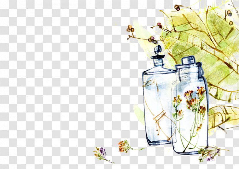 Watercolor Painting Bottle Illustration - Glass - Cartoon Painted Flower Vase Transparent PNG