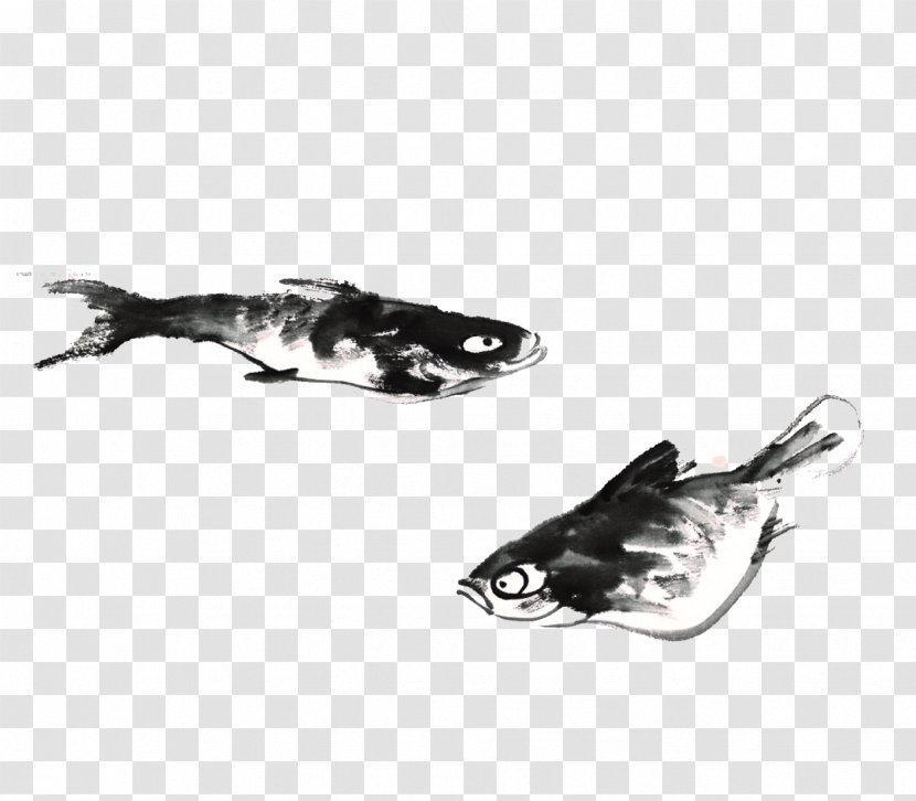 Ink Wash Painting Fish Black And White Transparent PNG