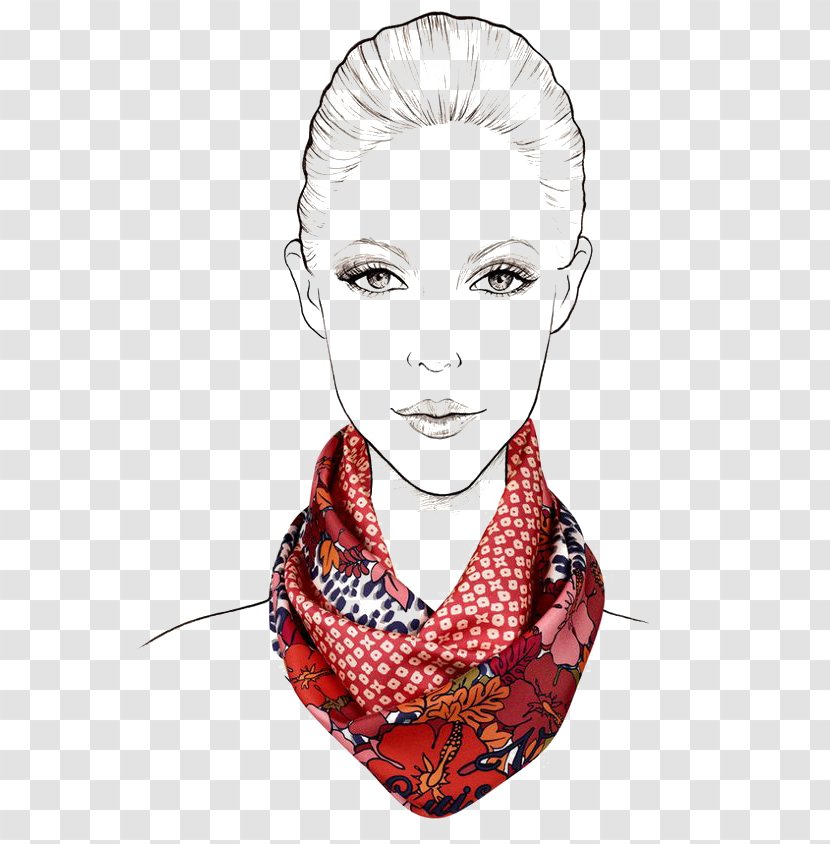 Fashion Illustration Louis Vuitton Scarf - Ltd - European And American Woman Transparent PNG