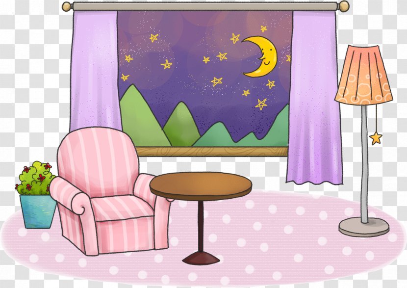 Cartoon Curtain Illustration - Changing Room - Curtains And Sofa Transparent PNG