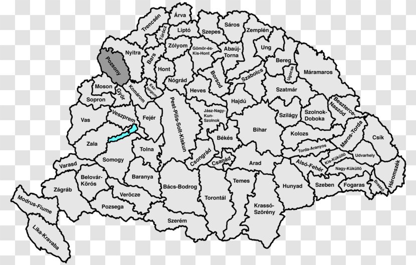 Counties Of The Kingdom Hungary Liptó County Bács-Bodrog Bihar Csongrád - Silhouette - Map Transparent PNG
