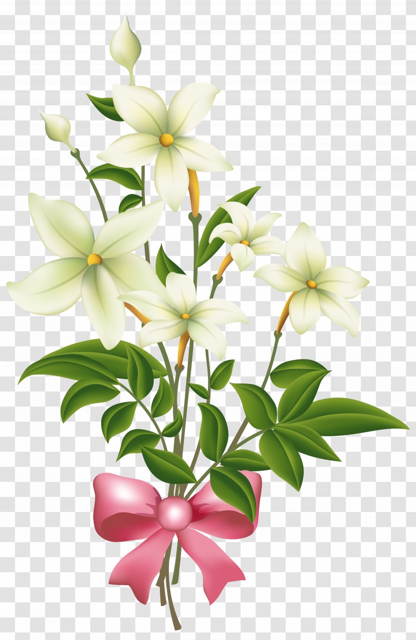 Flower Bouquet White Clip Art - Flowers With Pink Bow Clipart Image Transparent PNG