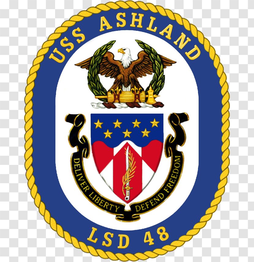 United States Navy USS Ashland (LSD-48) Whidbey Island-class Dock Landing Ship - Amphibious Warfare - Crest Transparent PNG