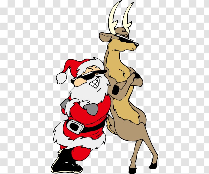 Santa Claus Reindeer Christmas Clip Art - With Sunglasses And Mascot Transparent PNG