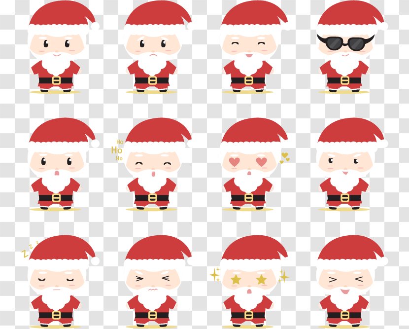 Sticker Gift Clip Art - Fictional Character - Twelve Kinds Of Expressions Santa Claus Transparent PNG
