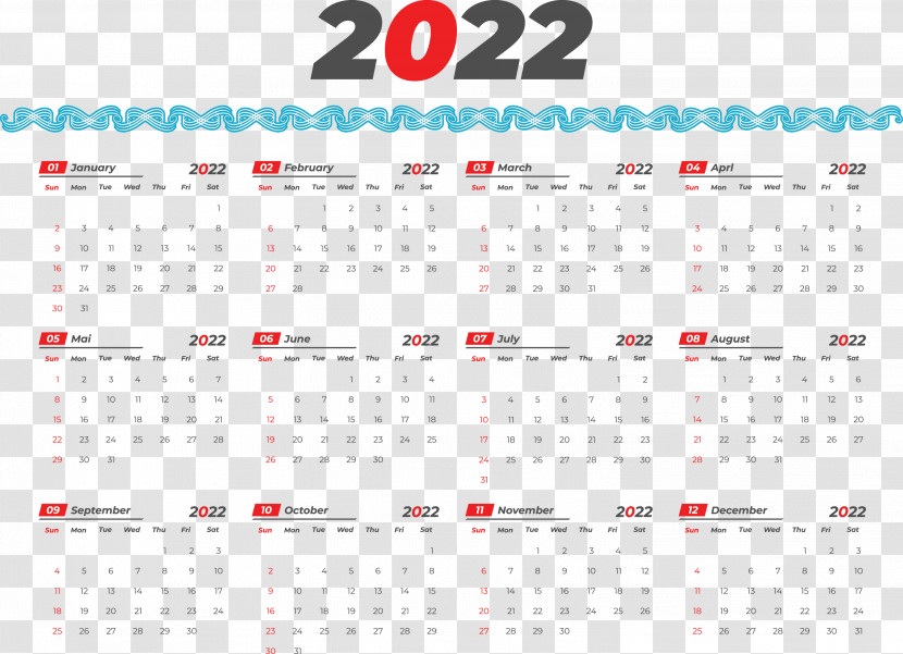 2022 Printable Yearly Calendar 2022 Calendar Transparent PNG