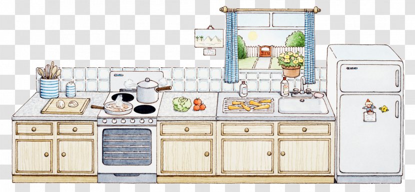 Kitchen Refrigerator Home Appliance Cartoon Illustration - Furniture - Illustrator Transparent PNG